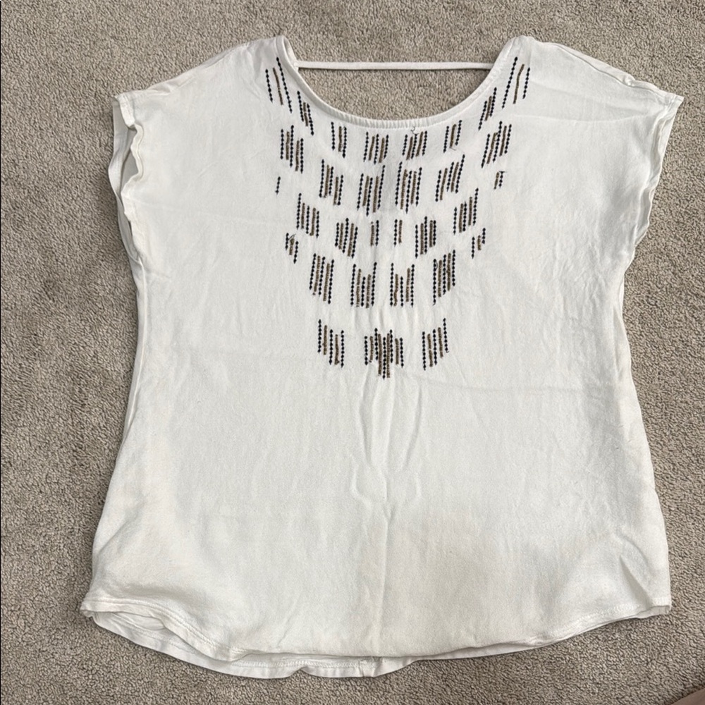 Apt 9 Cream Cap Sleeve Embellished Beaded Blouse